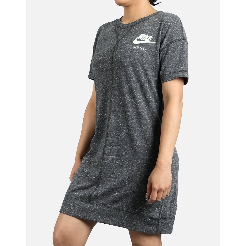 NIKE Gym Vintage Mini Dress Sz M Black White Logo Short Sleeve Cotton Blend